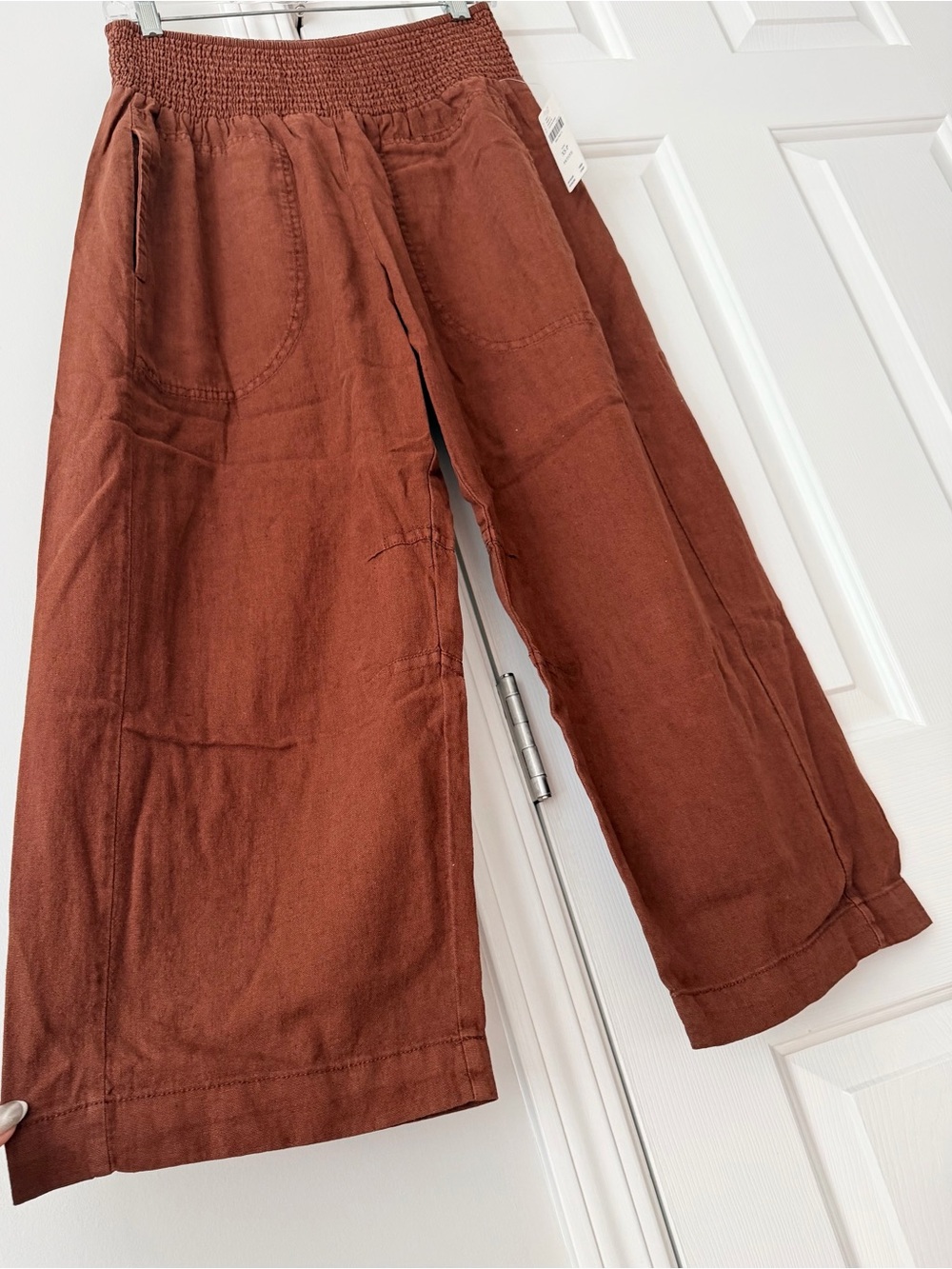 Anthropologie Pilcro Reese Smocked Linen Blend Pull-On Barrel Pants, Size XSP - Picture 6 of 12